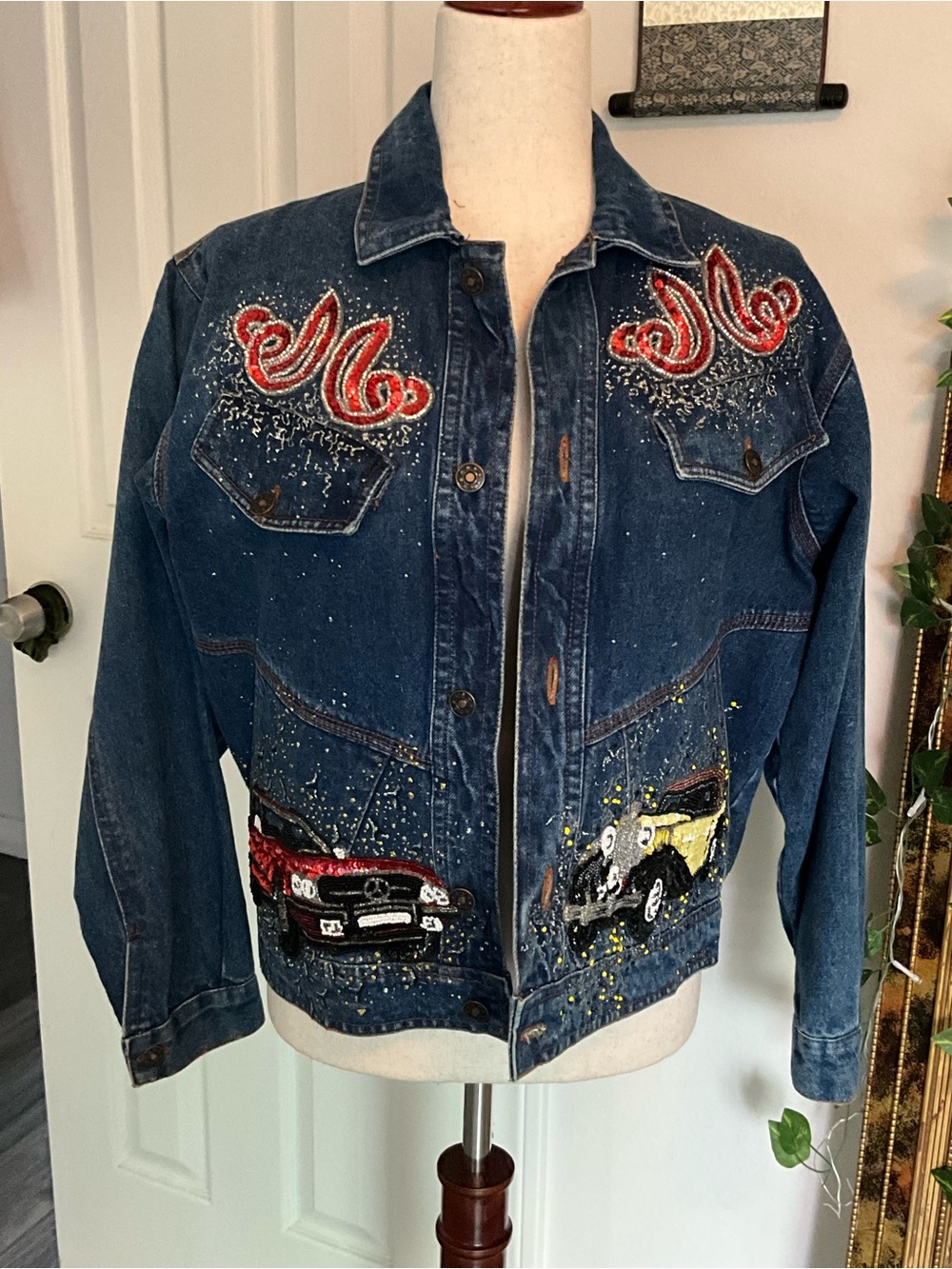 Embellished Denim Jacket with Vintage Car Patches